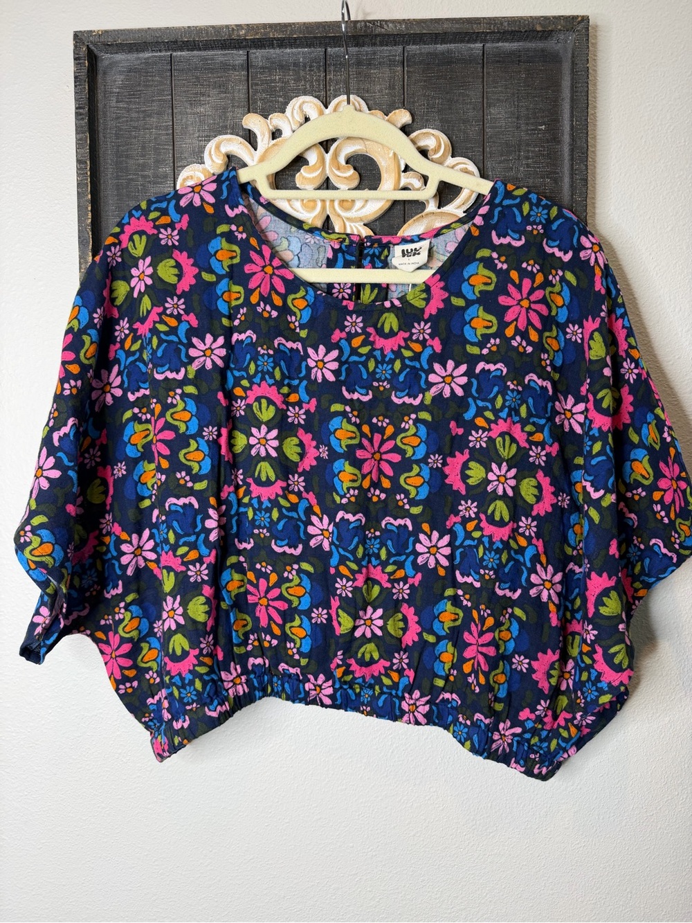 Lucy & Yak Zamora Top NWT Organic Cotton Artisan Blue Floral Print - L